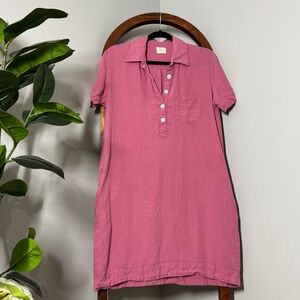 Vikolino MEDIUM LARGE Pink 100% Linen Short Sleeve Shirt Dress